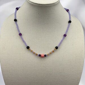 Artisan Amethyst Lavender Jade Quartz Station Necklace